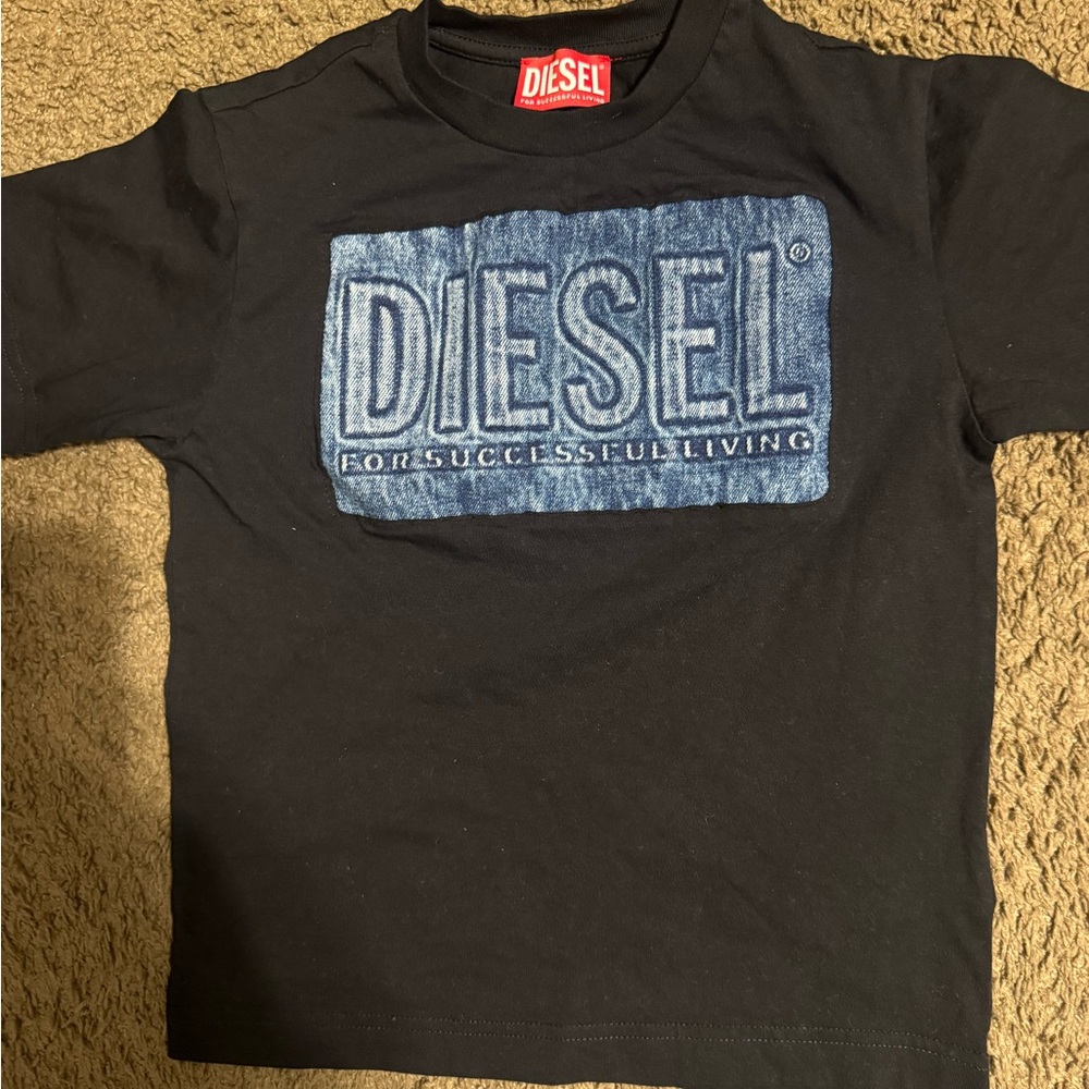 Diesel Black Tee with Blue Logo Patch
